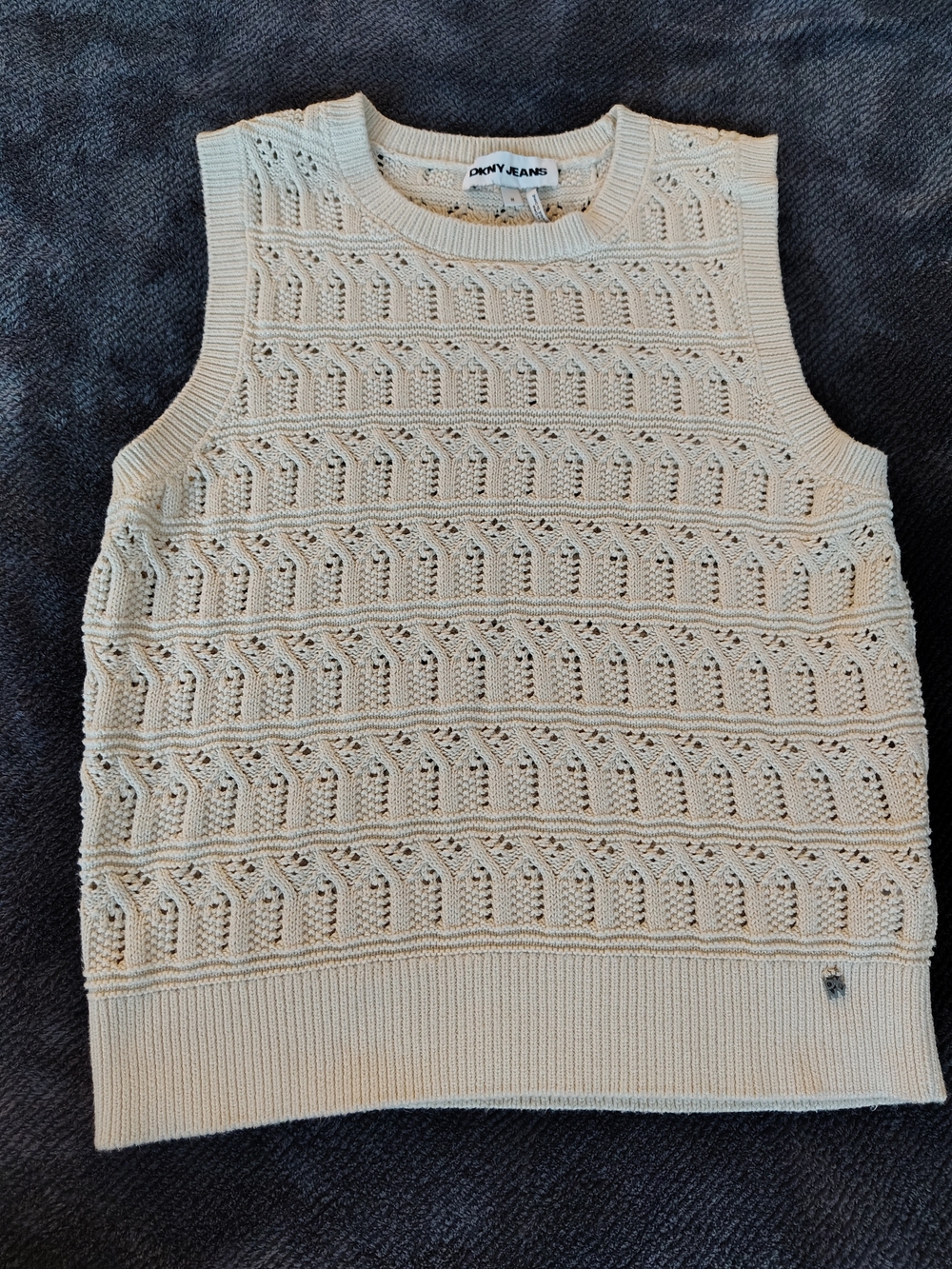 DKNY Cream Open-Knit Sleeveless Sweater Vest